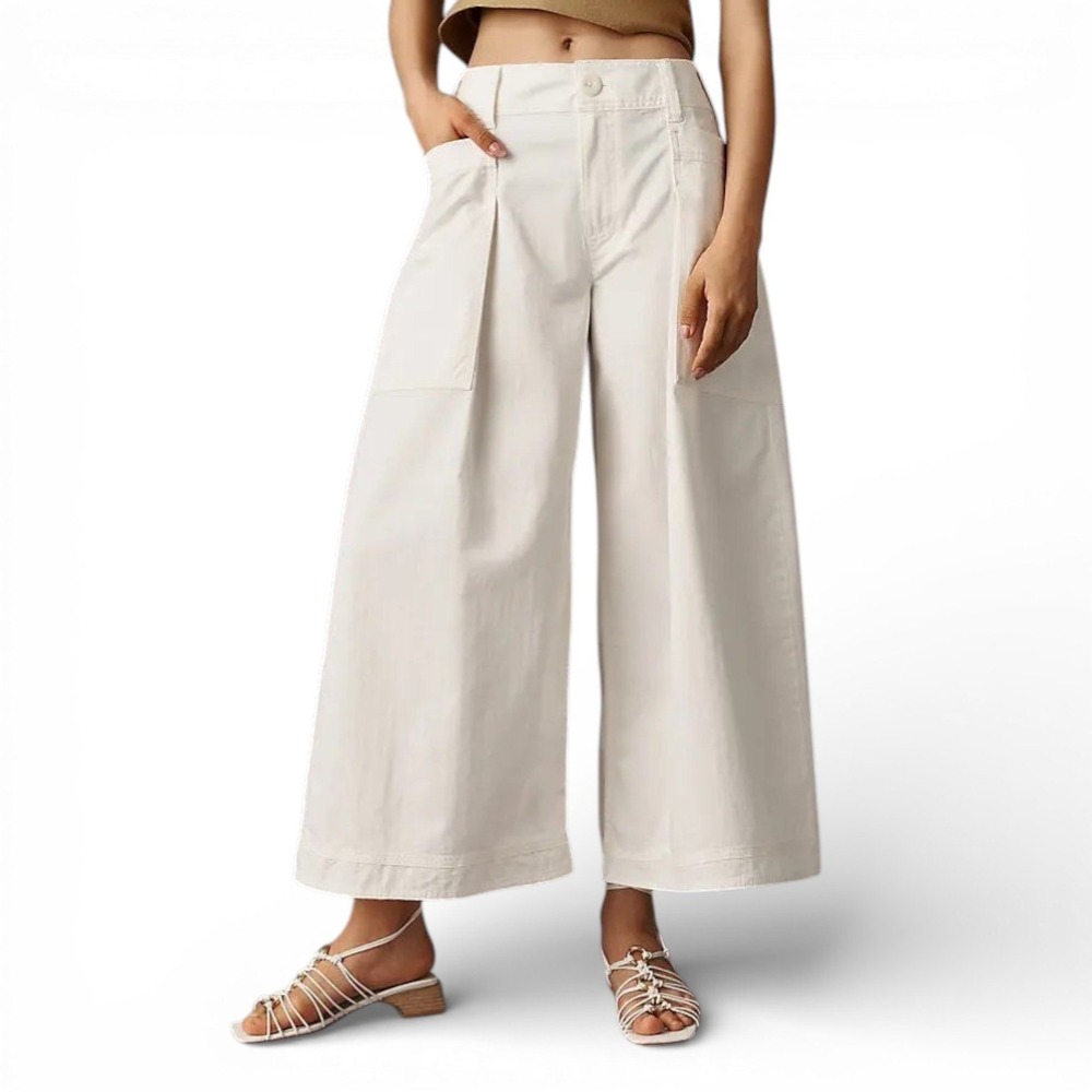 Pilcro Anthropologie Wide Leg Utility Pants Women 28 White High Rise Cropped NEW